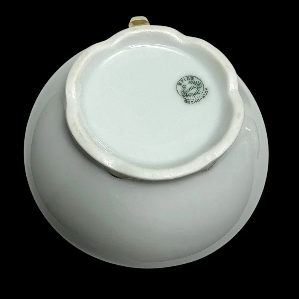Vintage Epiag Royal Czechoslovakia White Porcelain Gold Trim Sugar & Creamer Set